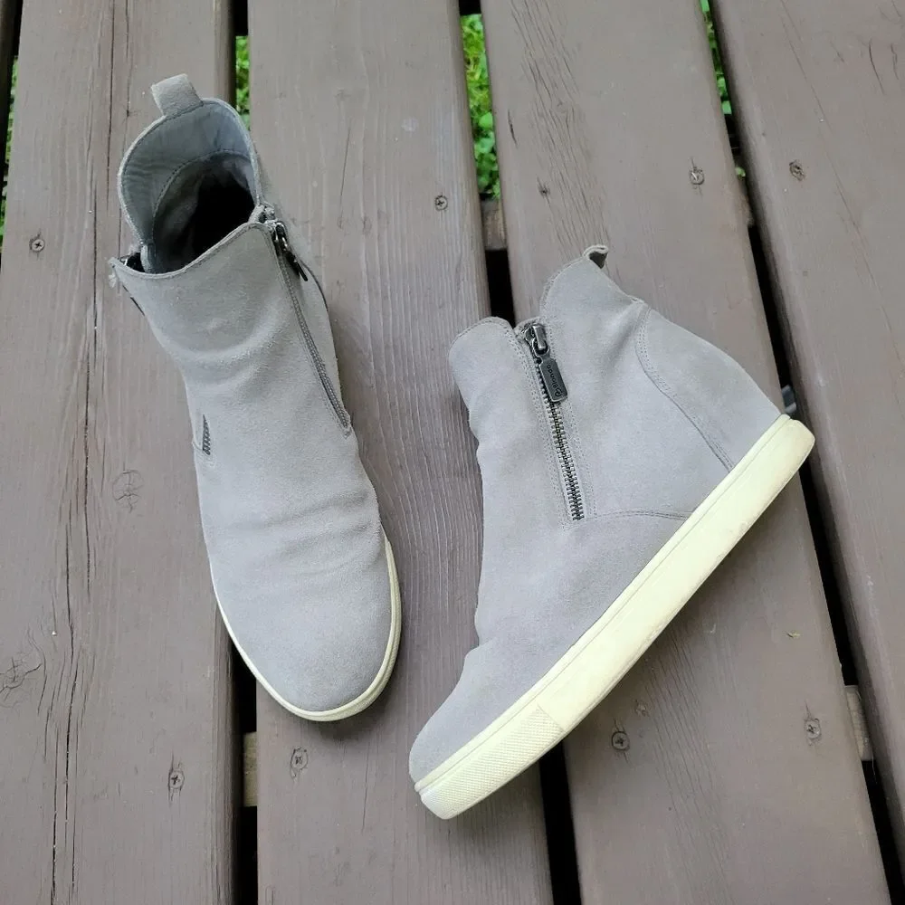Blondo Giselle Waterproof Gray‎ Suede Leather High Top Side Zip Sneakers 7.5